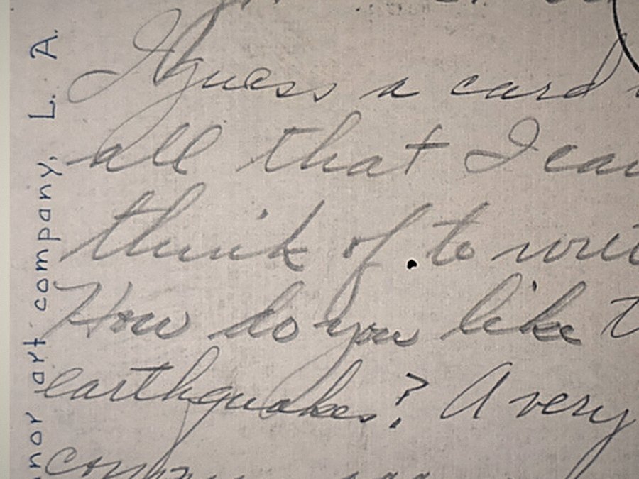 Detail of the handwriting on a 1933 postcard